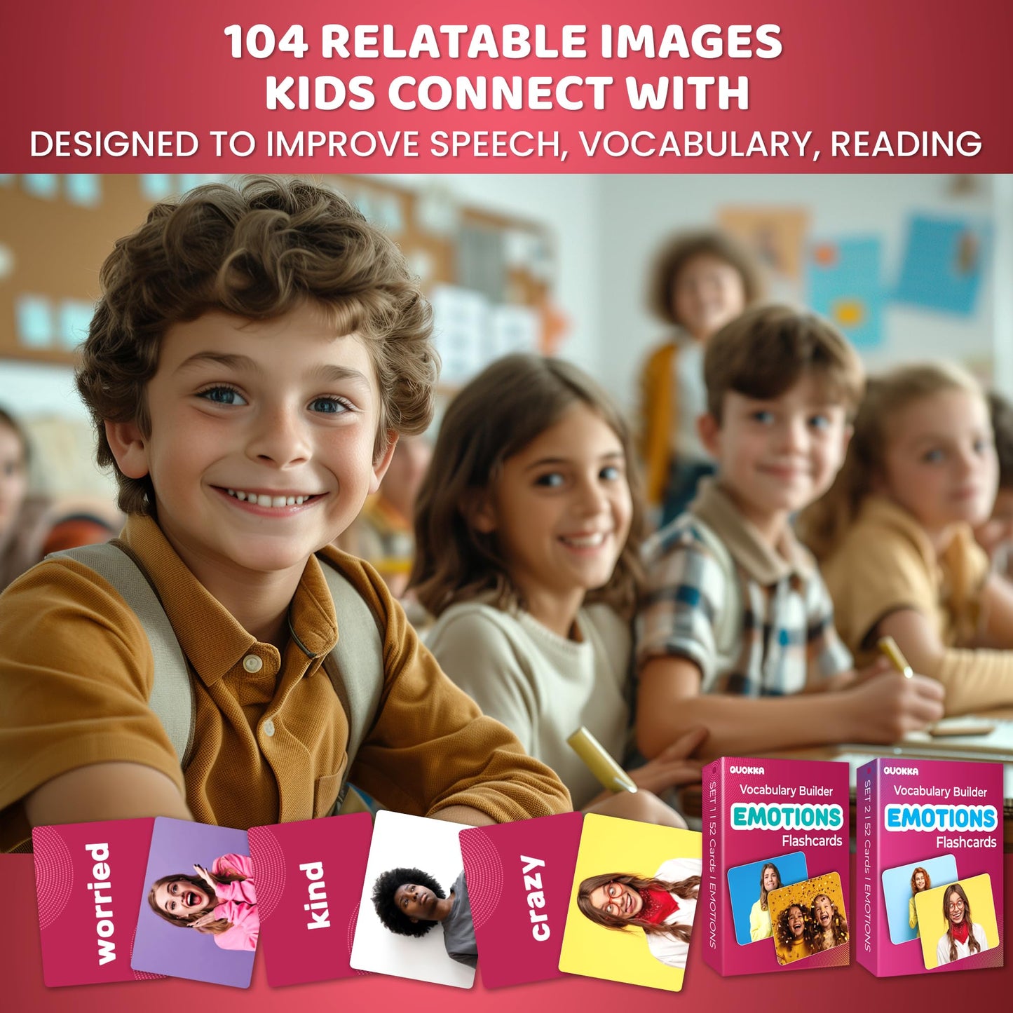 QUOKKA 104 Flash Cards for Kids and Adults - Real-Life Large Preschool Flash Cards for Speech Therapy, ABA Therapy, ESL Teaching, Early Childhood Education, Emotions Vocabulary Building Cards