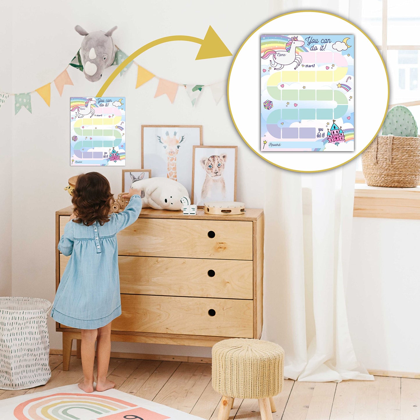 20 Unicorn Reward Chart with 432 Round Stickers, Incentive Behavior Chart for Kids at Home Classroom, Kids Routine Daily Chore Sticker Chart-B01