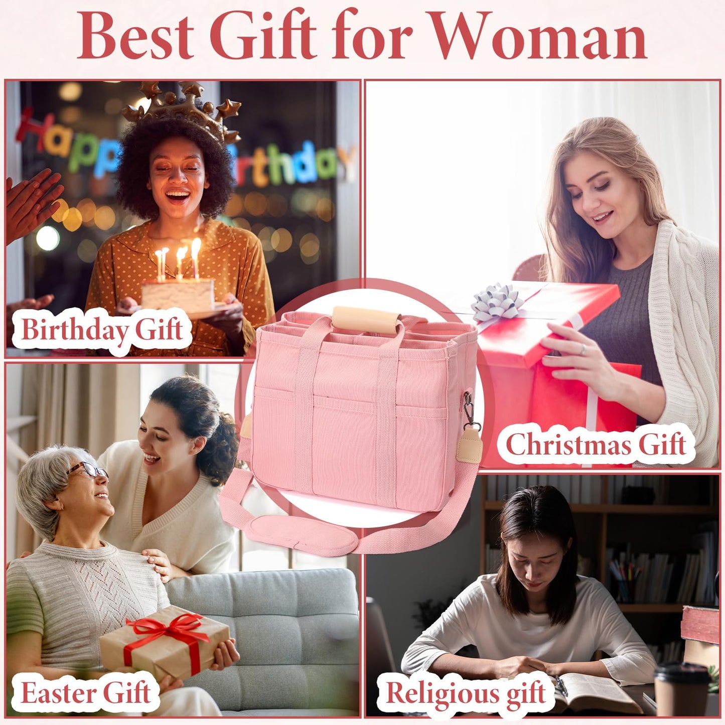 Fullhawl Bible Tote Bag Kit Scripture Study Supplies Study Bag Pen Label Index Sticker for Christian Mothers Day Gift(Pink)