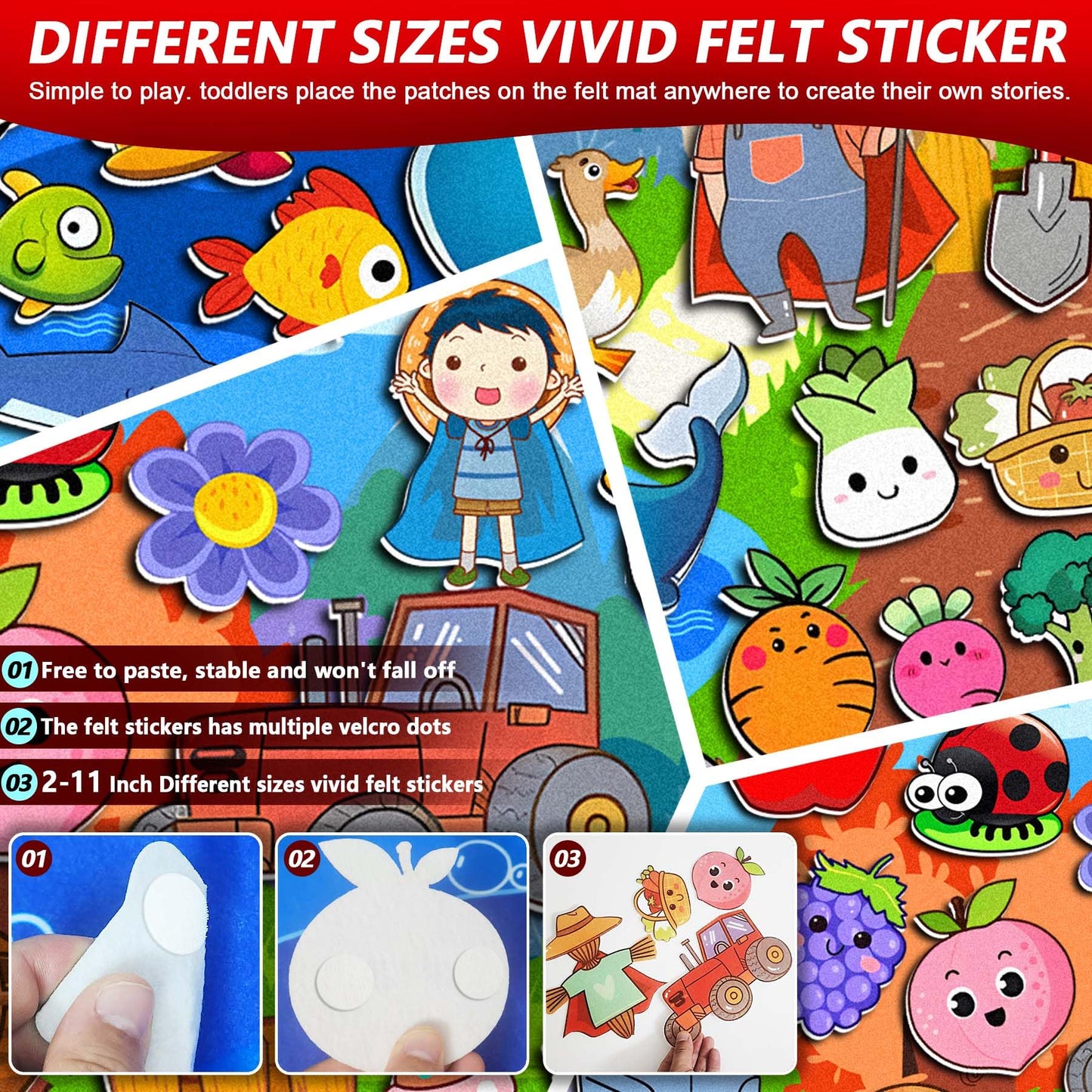 SKOLESK 77 Pcs Farm Animals Felt Story Board Set Preschool Farmhouse Themed Early Learning Storytelling Flannel Board Interactive Educational Play Kit Mat for Toddlers Kids