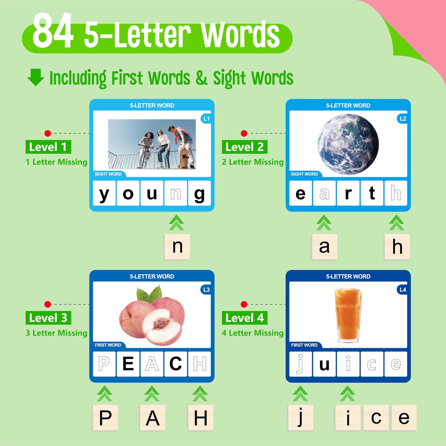 Word Spelling Game, 312 Wooden Letters Tiles & 300 Common Words for - CVC, CVCC, CCVC, Sight Word & First Word Learning, Montessori Early Educational Tool for Kids 4-9, Autistic Toys for Grades 1-3