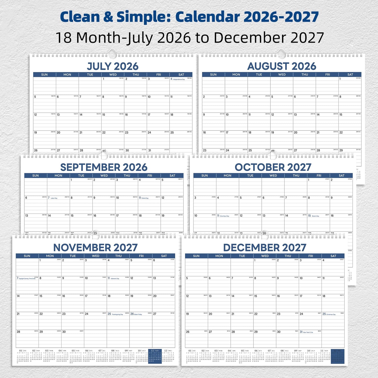 ZTX Calendar 2026-2027,18 Months Calendar from July 2026 to December 2027, 14.7"x11" Big Wall Calendar 2026-2027 Monthly Planner Thick Paper for Teacher Home Office