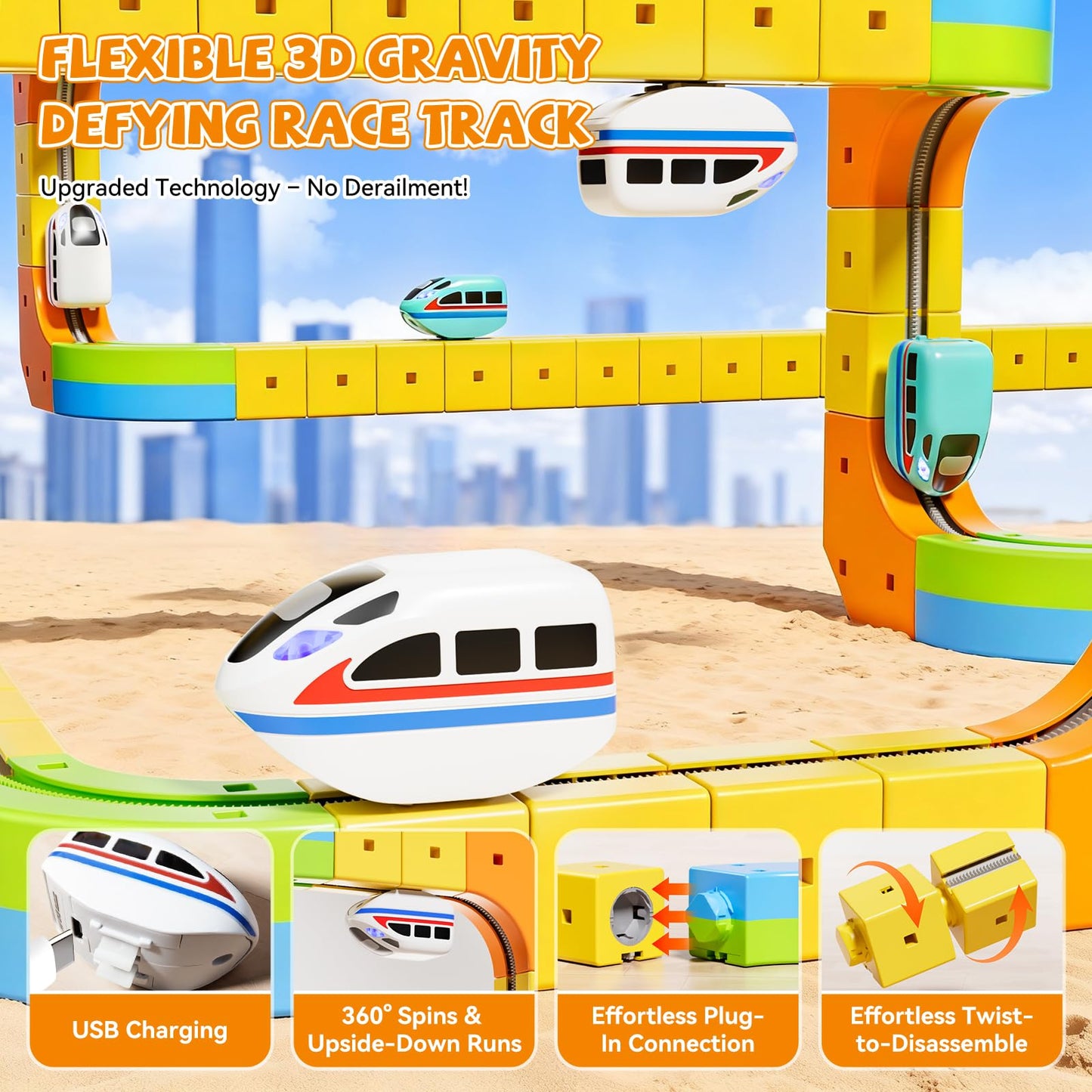 Upgrade Electric Train Set, 3D Cube Track-DIY Rail Cube Block Kit, STEM Gravity-Defying Motorized Trains Race Tracks Toys Gift for Kids Boys Girls Age 3 4 5 6 7 8+ (Master Set+2 Cars)