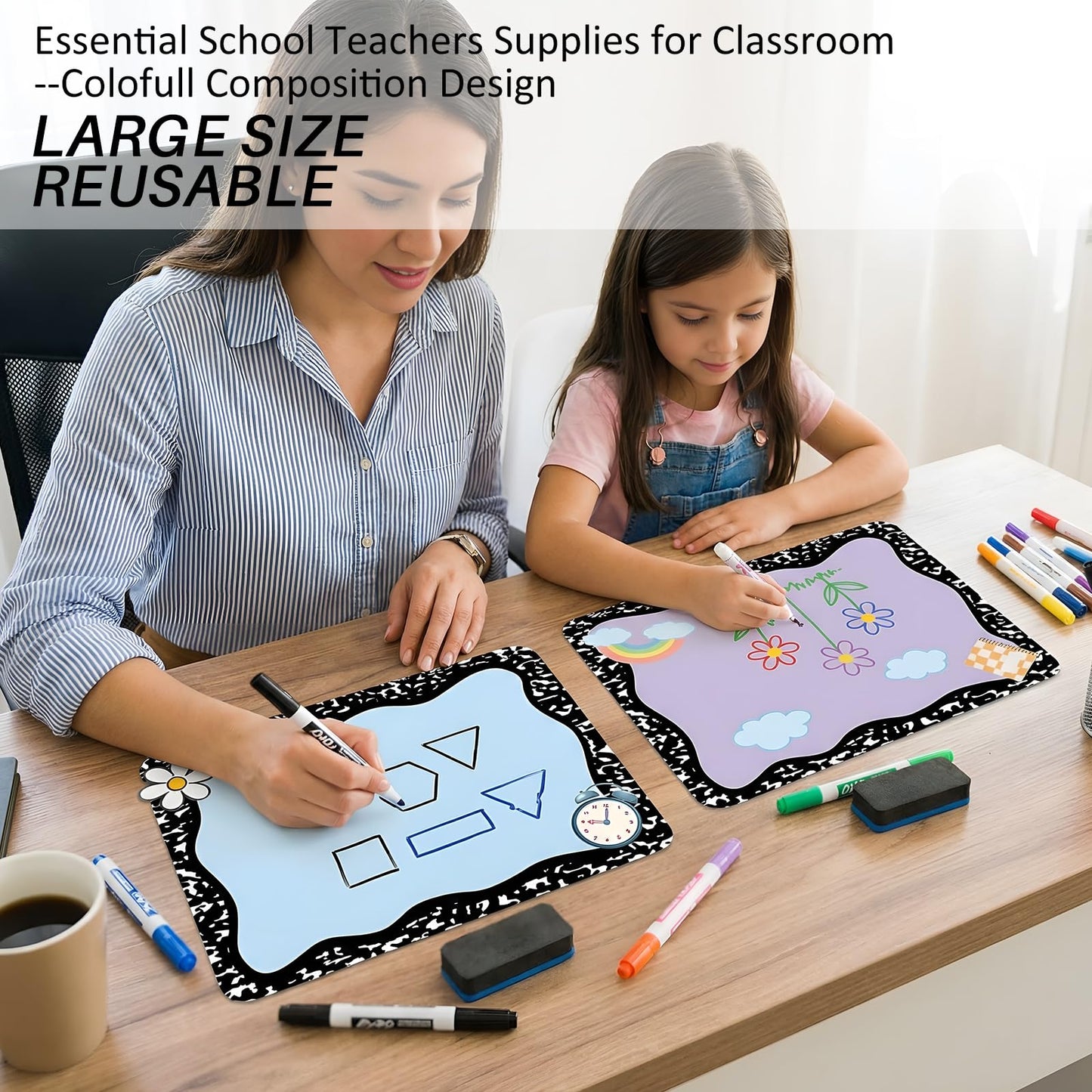 Gersoniel 24 Pcs Large 11'' Notebook Dry Erase Dots for Classroom Table Removable Circles Stickers Wall Whiteboard No Staining for Teacher School Home Office Teaching Supplies(Square,Colorful)