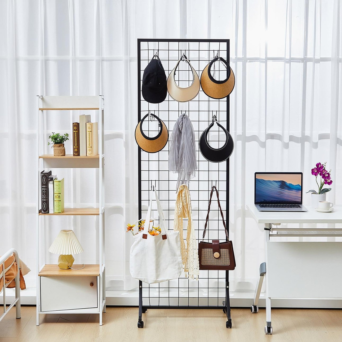 Blulu 4 Pcs Standing Grid Panels Tower, 2' x 6' T Base Grid Wall Display Racks Freestanding Vendor Events Display Racks Kit for Home Retail Trade Show Arts Craft Fair (Black)