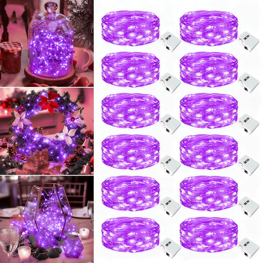 Fairdeer 12 Pack Fairy Lights - 7ft 20 LED Twinkle Lights, 3 Modes, Waterproof, Purple for Halloween & Christmas Decor