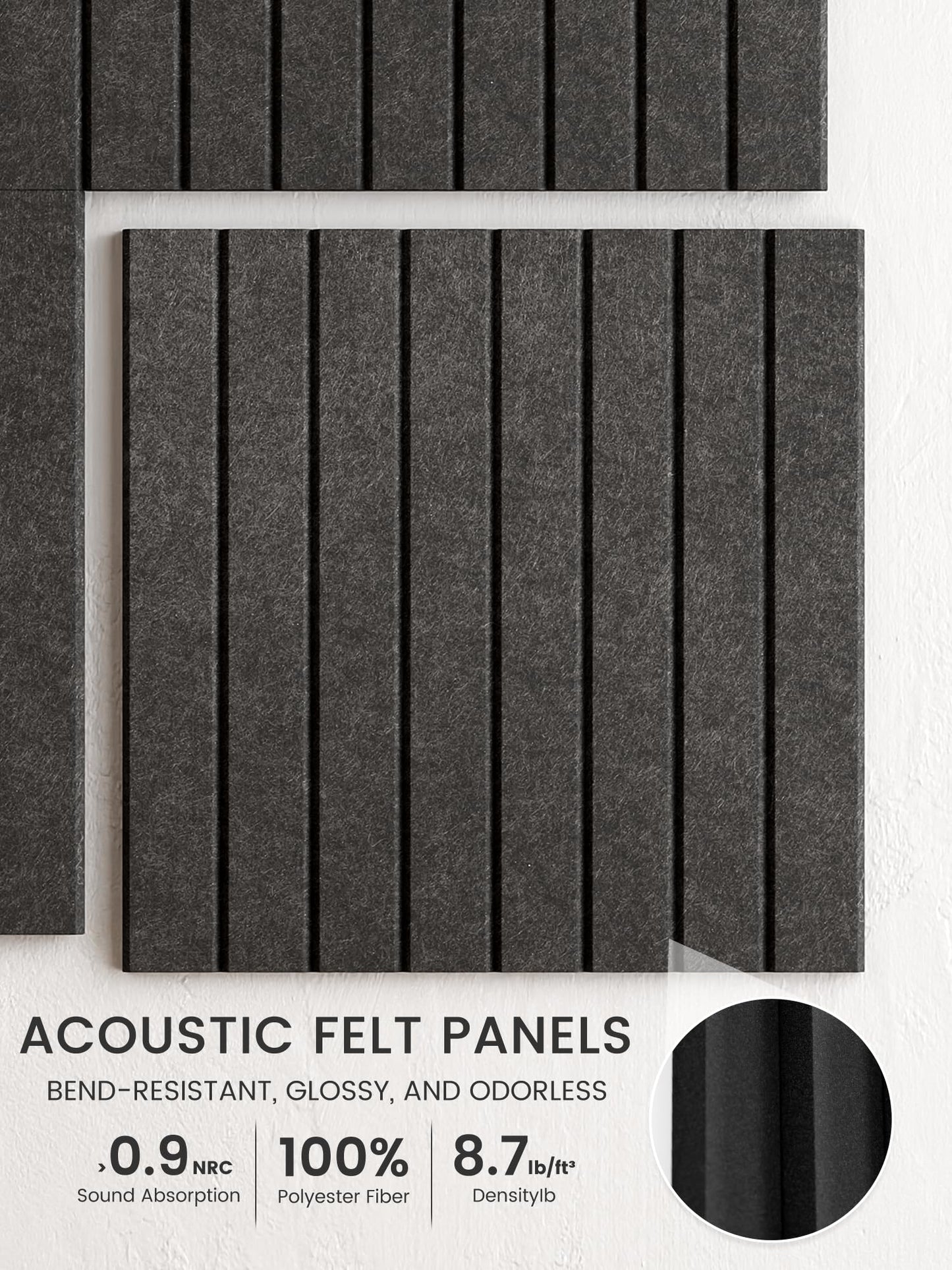 Bumusty Large Cork Board Alternative-48 x 36" Felt Bulletin Board Tiles, with 30 Pushpins, 70 Adhesive Tabs, Fine-Stripe 12-Pack, Cork Boards for Office Push Pin Board Felt Board-Charcoal Gray