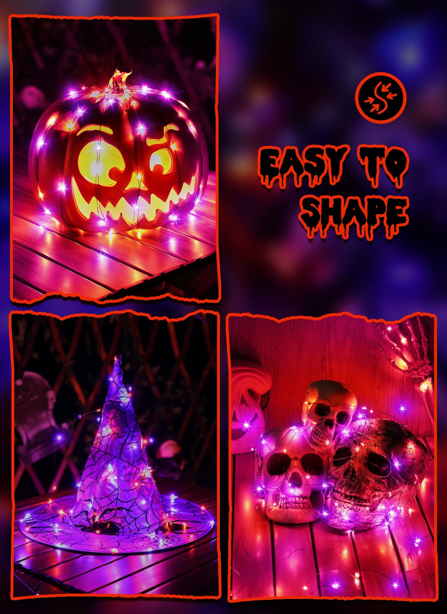 Minetom 5 Pack Battery Operated Fairy Lights, 7 Feet, 20 LED, Waterproof, Orange & Purple for Indoor/Outdoor Halloween Decorations