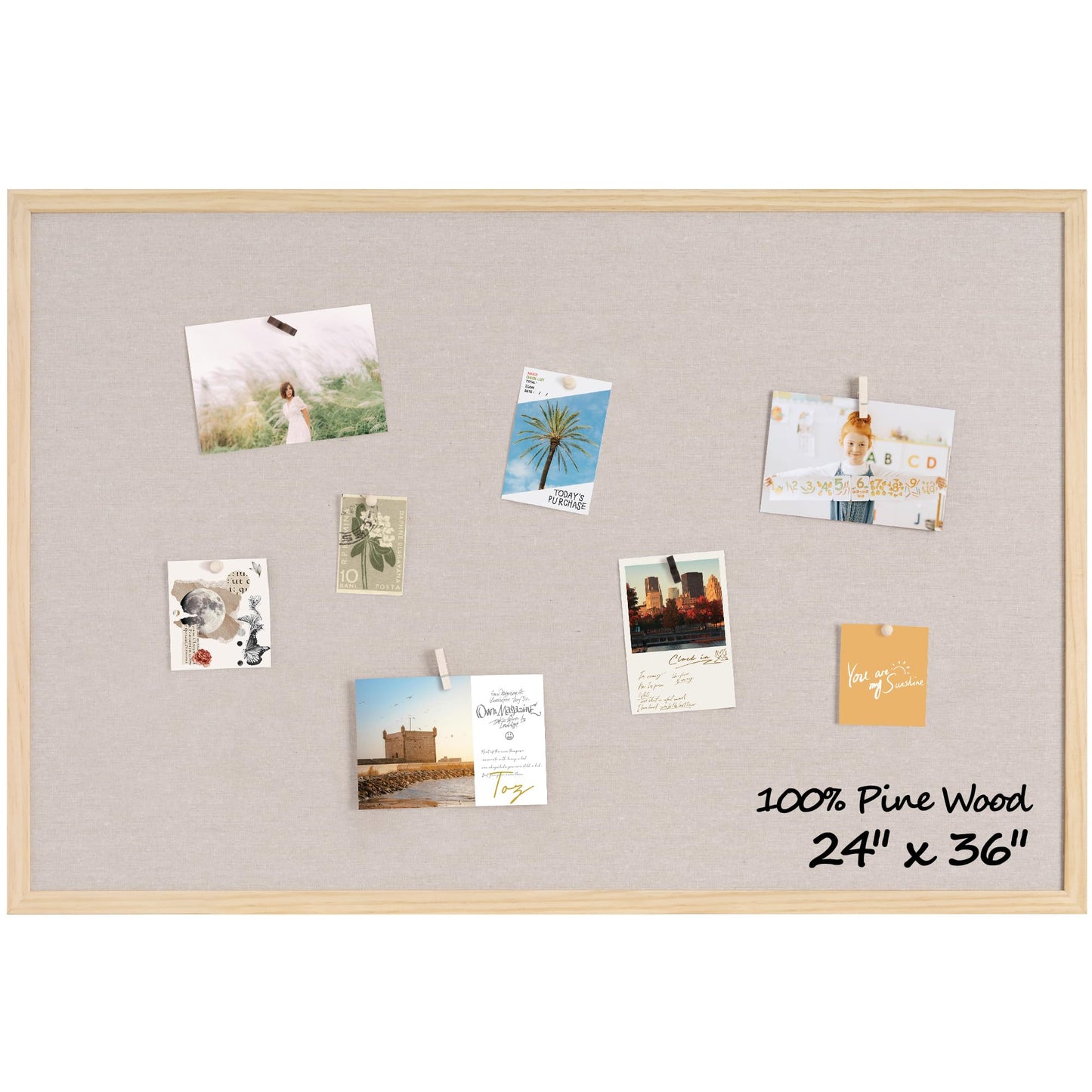 Fun Memories Cork Board Bulletin Board for Office, 24" x 36" Pine Wooden Framed Corkboard, Wall Mounted Notice Pin Board for School Home & Office, Natural Wood
