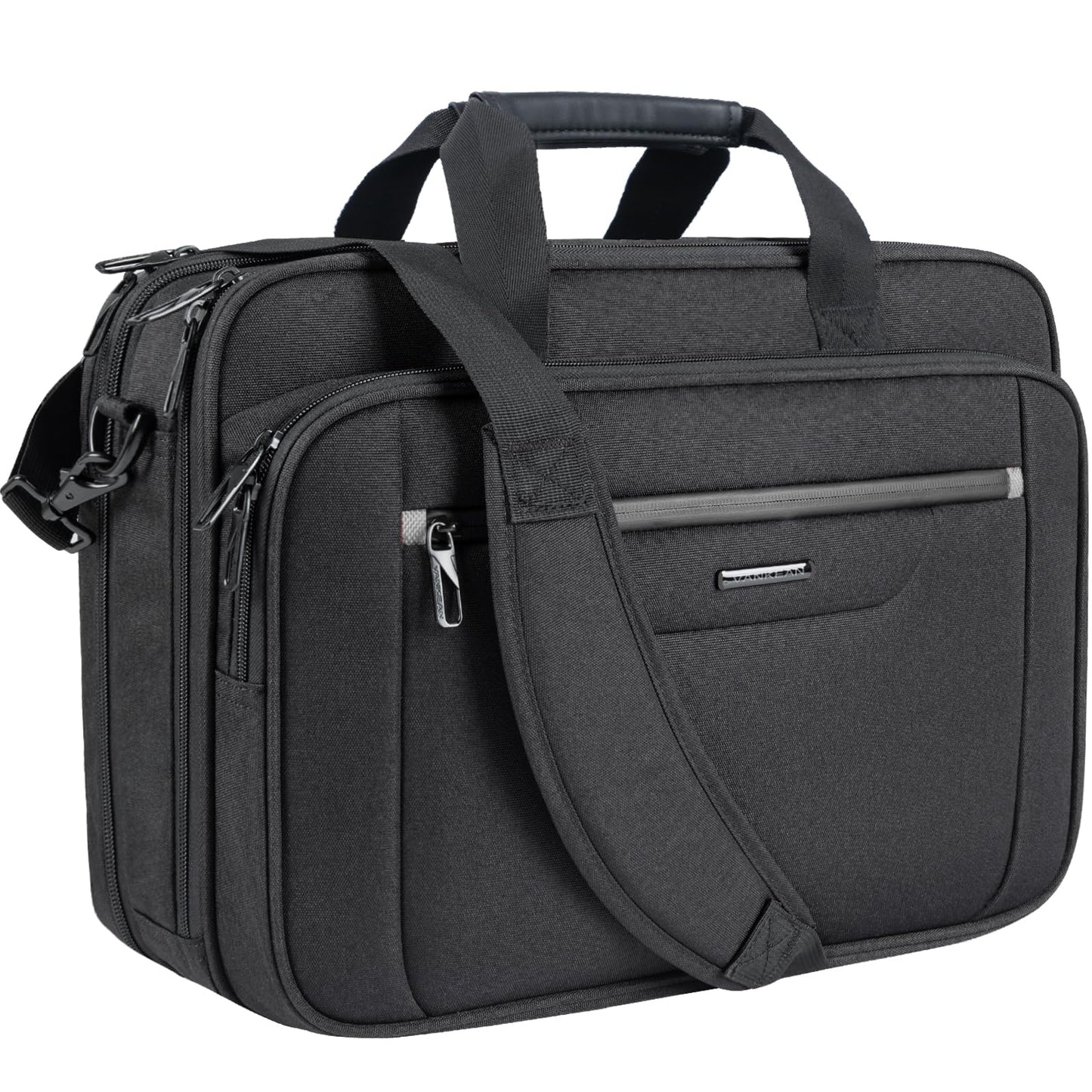 VANKEAN Laptop Briefcase Premium Laptop Case Fits Up to 17.3 Inch Business Shoulder Bag Laptop Expandable Water-Repellent Messenger Bag for Men/Women Computer Bag for Travel/Business/Black-Grey