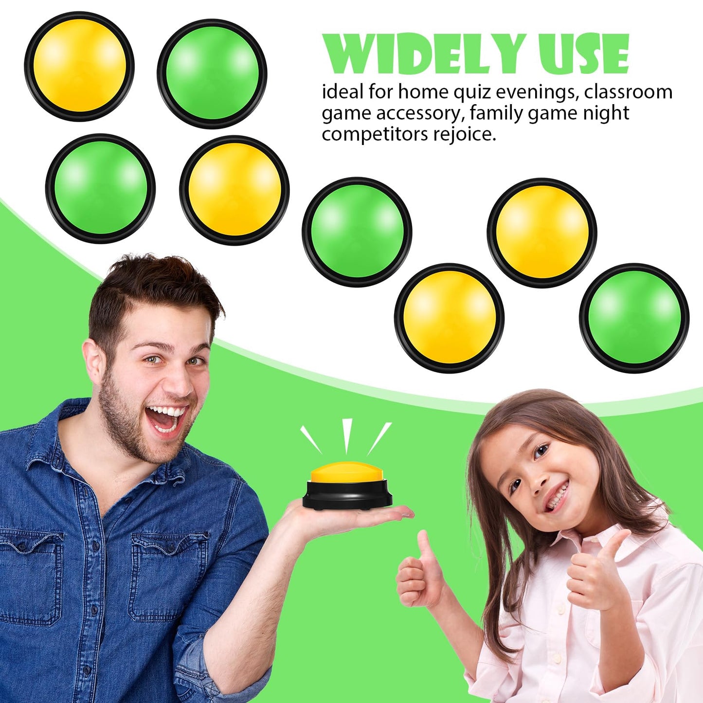 Yunsailing 12 Pack Game Show Buzzer Button Answer Buzzers Classroom Recordable Button for Classroom Team Family Game and Trivia Nights (Dark Yellow,Green)