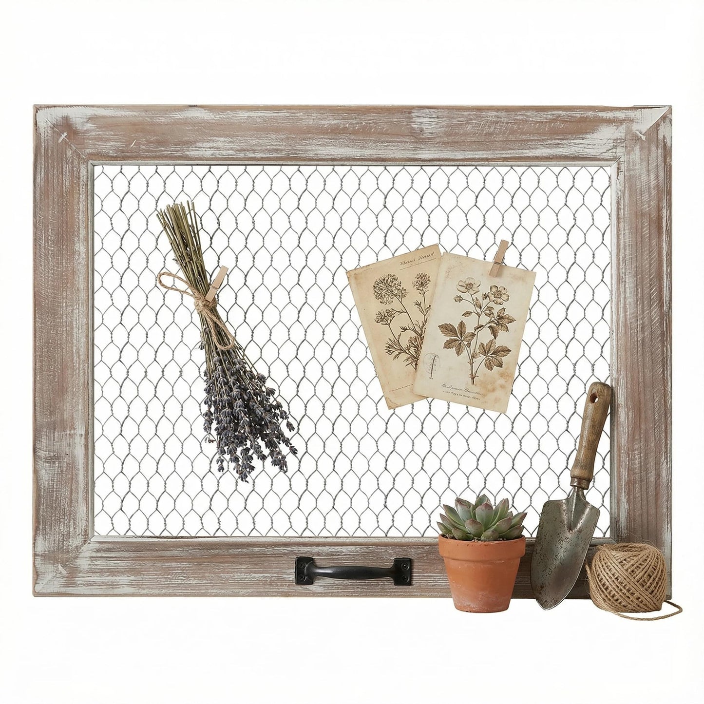 SOFE Rustic Chicken Wire Frame, Framed Photo Display Board/Wall Grid Panel, Decorative Bulletin Board, Jewelry Wall Organizer, Room Office Dorm Memo Board, 22 × 17 Inches