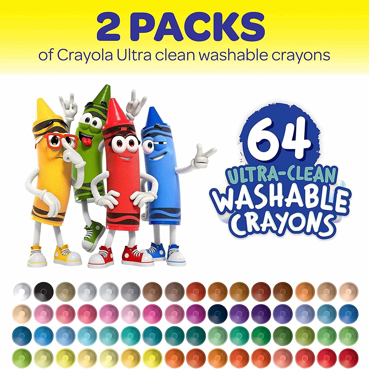 Crayola Washable Crayons for Kids - 64ct (2 Boxes), Classroom Must Haves, Teacher School Supplies Essentials, Bulk Crayons for Toddlers [Amazon Exclusive]
