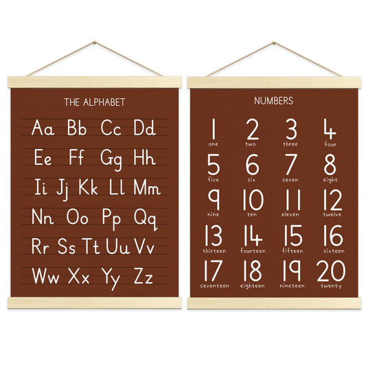 Numbers Alphabet Poster for Toddlers,Educational Wall Chart for Nursery Kids Learning, Homeschool & Playroom Decor and Bedroom for Wooden Hanger Frame Set of 2, 12x18 Inch - A05