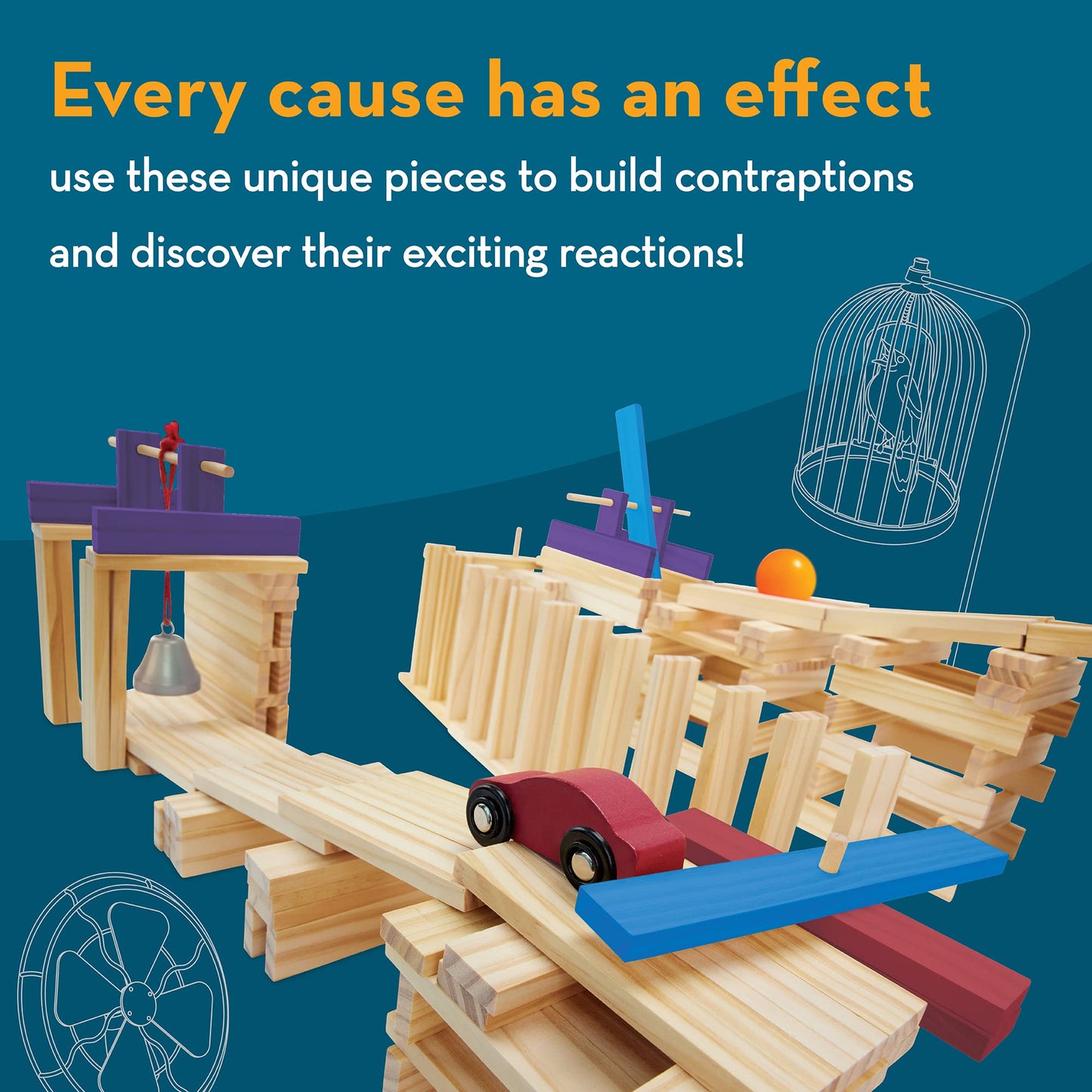 MindWare KEVA Contraptions Reactions Planks Building Toy - 178 KEVA Building Planks (191 Piece Set) - Free-Form Wood Building Set for Kids to Create Their Own Ball Maze – Ages 7 & Up