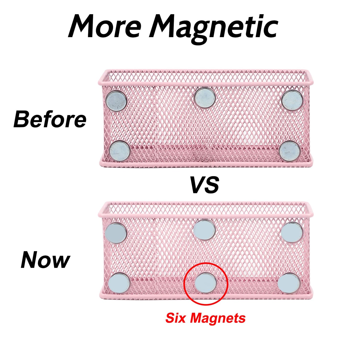 EASEPRES Magnetic Pencil Holder Set of 3 - Wire Mesh Storage Baskets Organizer with Strong Magnets - Perfect for Whiteboard, Refrigerator and Locker Accessories, Pink