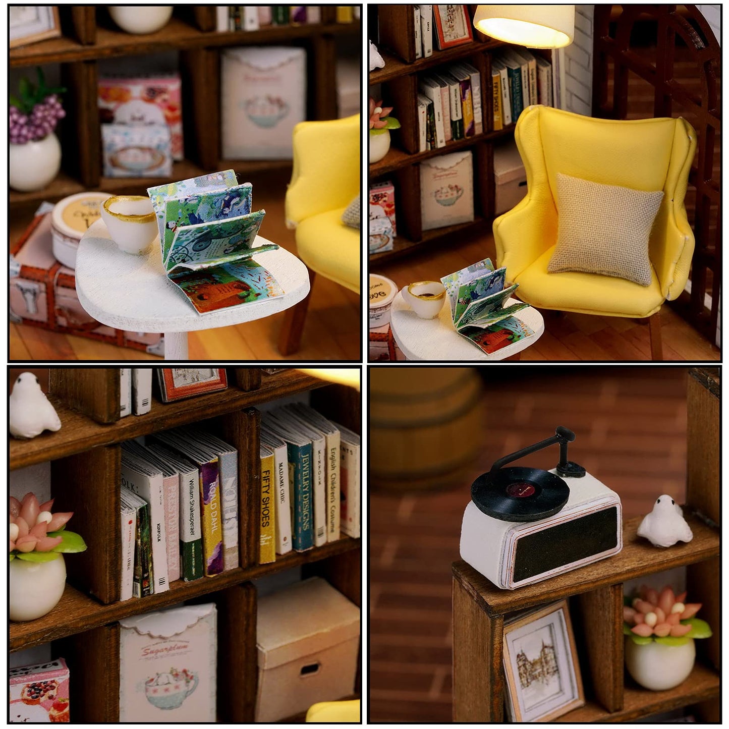 CUTEROOM DIY Doll House Miniature Furniture Wooden House Kit with Dust Cover & LED Light and Accessories-Leisure Moment
