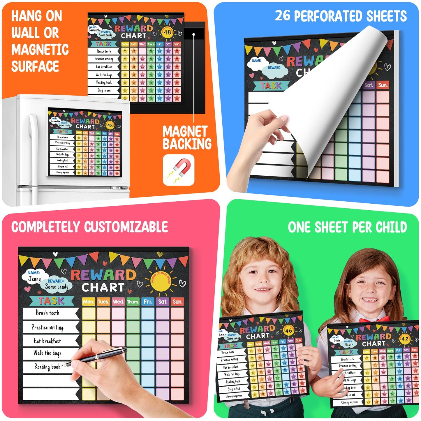 Reward Chart for Kids,Magnetic Behavior Chore Chart for Kids at Home,26 Black Chore Charts,1960 Star Stickers,56 Reward Stickers,Incentive Chore Chart to Develop Responsibility and Good Habits