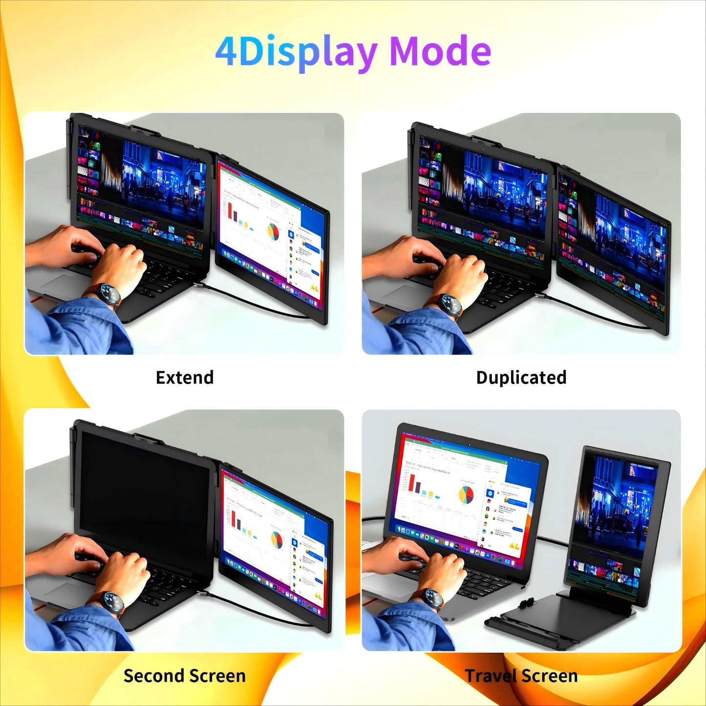 CIDETTY Laptop Screen Extender, 14" Dual Portable Monitor FHD 1080P IPS, USB-C/HDMI Plug & Play Travel Screen for 13-17" Laptops, Compatible with Wins/Mac/Chrome/Switch/Android