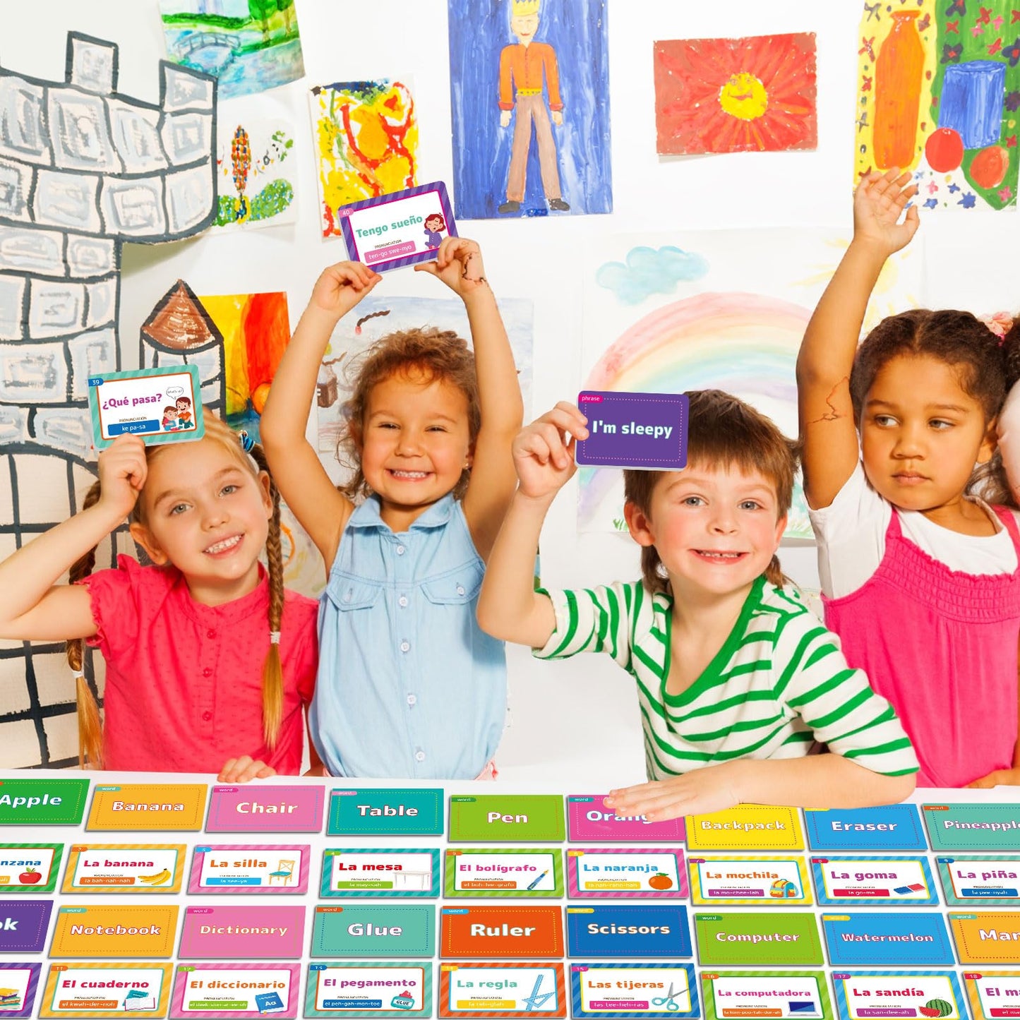 100 Spanish Conversational Phrase Flash Cards with Prounciation Educational Bilingual Language Learning Guide Spanish Phrases Beginner Saying for Travel Memory School Classroom Quick Reference
