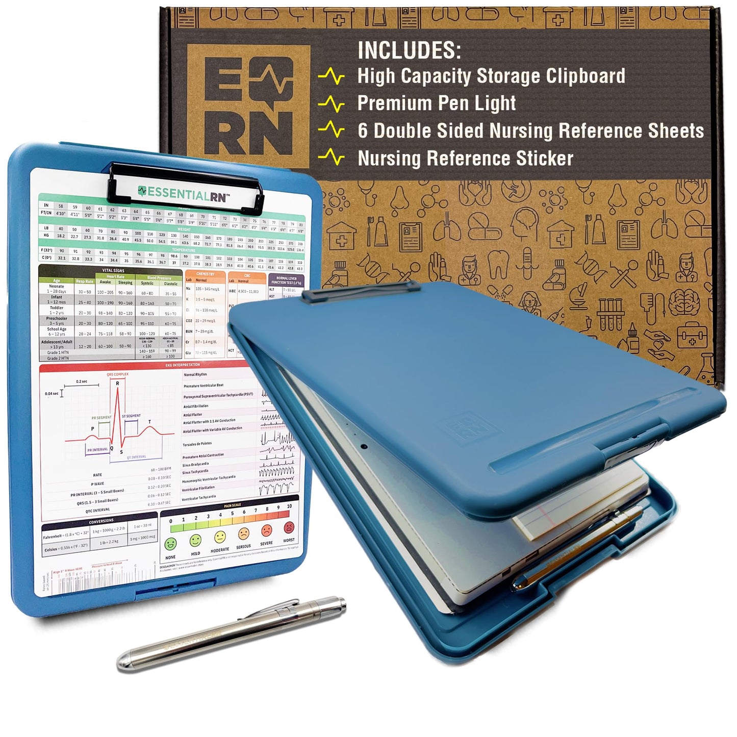 Essential RN Heavy Duty Nursing Clipboard with Storage Compartment, Penlight & Clinical Cheat Sheets – Nurse Clipboard Binder with Pen Holder - Perfect Nursing Accessories for Nursing Students