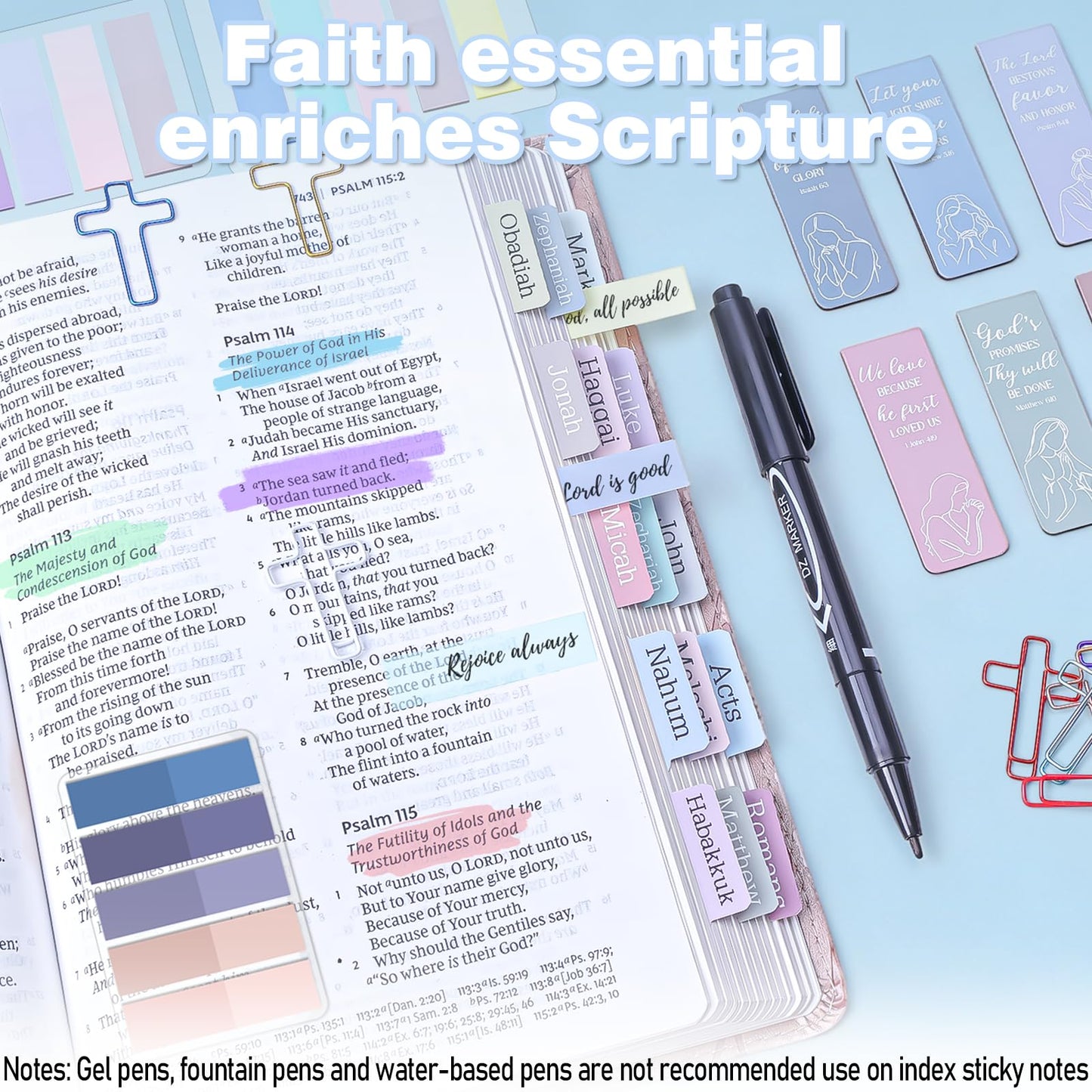 53 Pcs Bible Study Supplies, Bible Study Kit Journaling Supplies with 12 Bible Highlighters No Bleed and Tabs, 6 Pens, 6 Bookmarks, Books of the Bible Sticker and More, Christian Gifts for Women