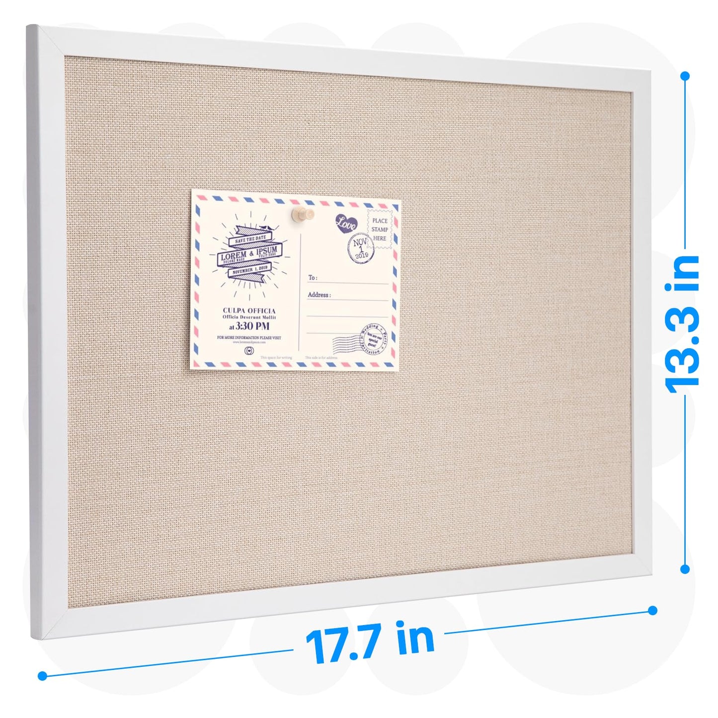OWLKELA 13.3"x17.7" inch Bulletin Board with Linen 2 Pack, White Wood Style Frame, with 20 Pushpins, Linen Cork Board, Ideal for School, Home & Office