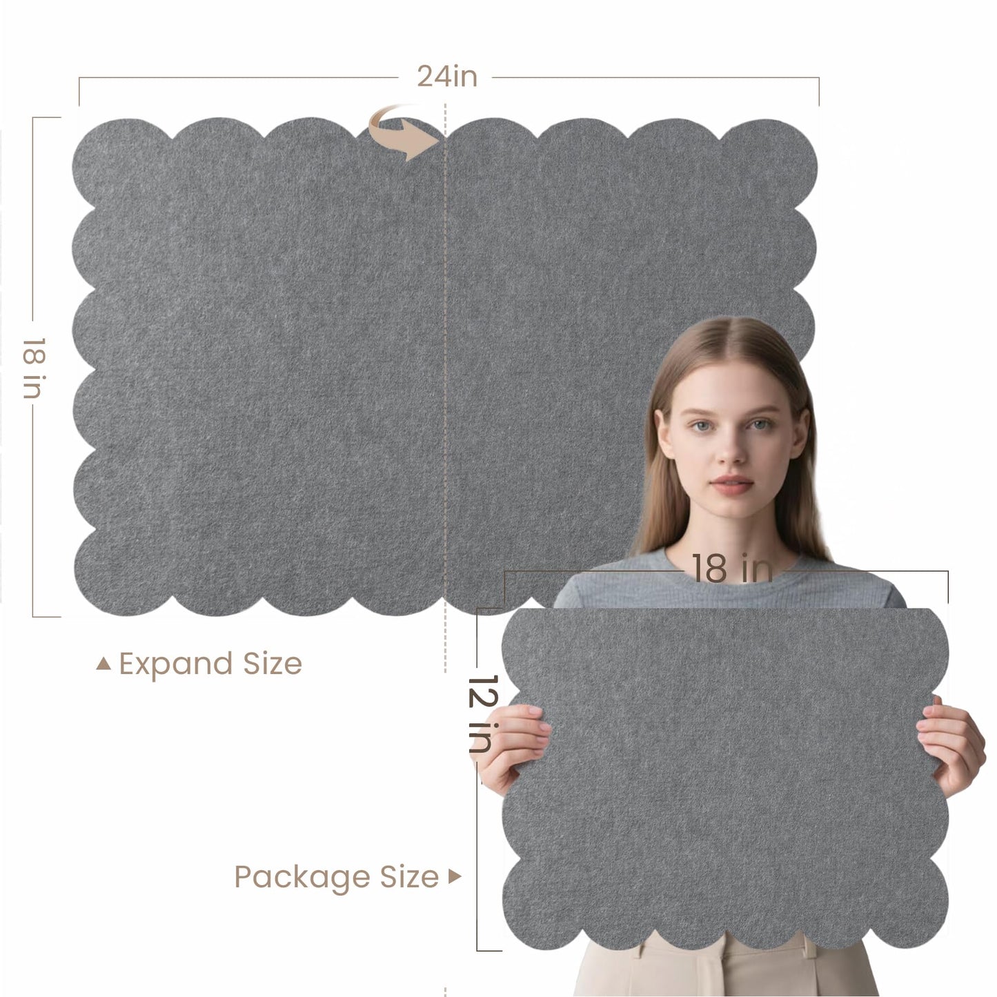 Lightomorrow Scalloped Bulletin Board, 24 x 18 Inches Felt Pin Board - Decorative Cork Alternative for Wall, Foldable Picture Self-Adhesive Vision Prayer Board with 20 Pushpins - Gray