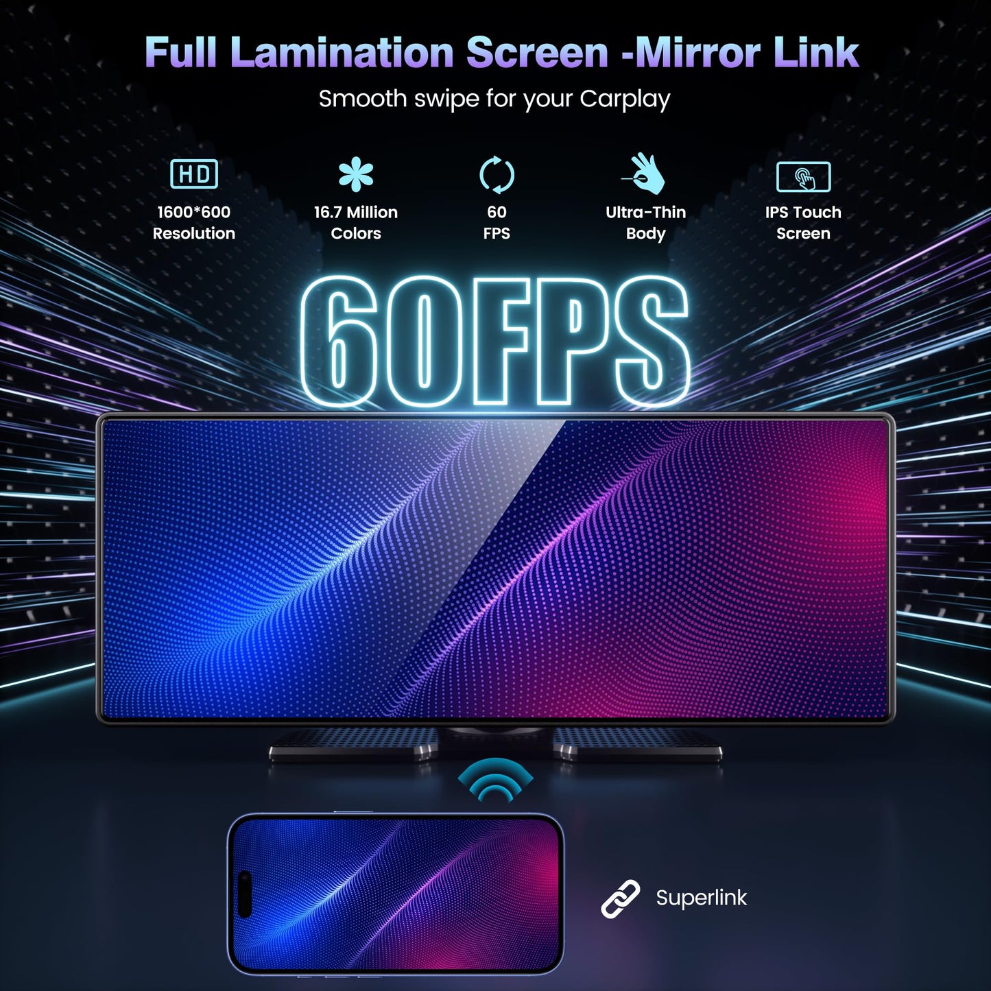 Gikktdr Carplay Screen for Car, 10.26'' Upgrade Wireless CarPlay & Android Auto Car Play Screen with 60PFS,1080P Backup Camera (with a Camera Bracket), GPS Navigation, Voice Control for All Vehicles