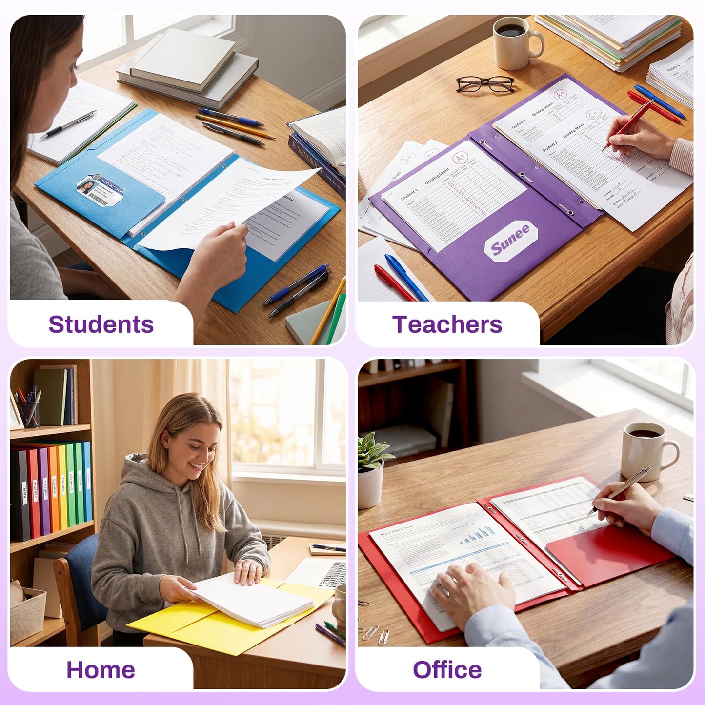 SUNEE 2 Pocket Folders with Prongs (25 Pack, Purple), Paper Folders with 2 Pockets and 3 Prongs Fit Letter Size Paper, Folders with Prongs for School Office Home Business