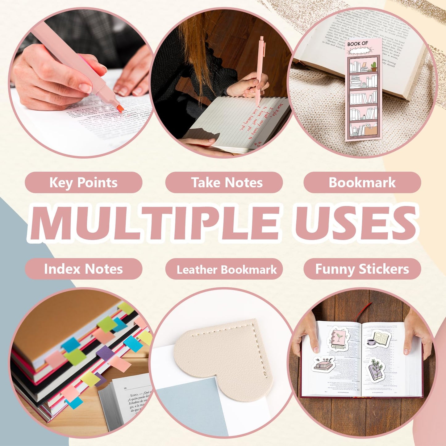 52 PCS Aesthetic Book Annotation Kit 6 Pastel Highlighters and Gel Pens Reading List Bookmarks Sticky Notes Index Tabs Stickers Bible Pages Self-Adhesive Bag for Book Lovers Gifts Book Accessories
