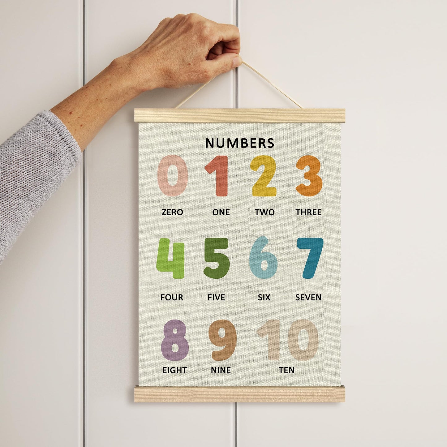 BCUANGD Classroom Wall Decor - Toddlers Kids Numbers Poster Hanger with Wood Frames Set of 2, Neutral Educational Wall Hanging Canvas Decor for Kids Room Nursery Home, 12x16 Inches