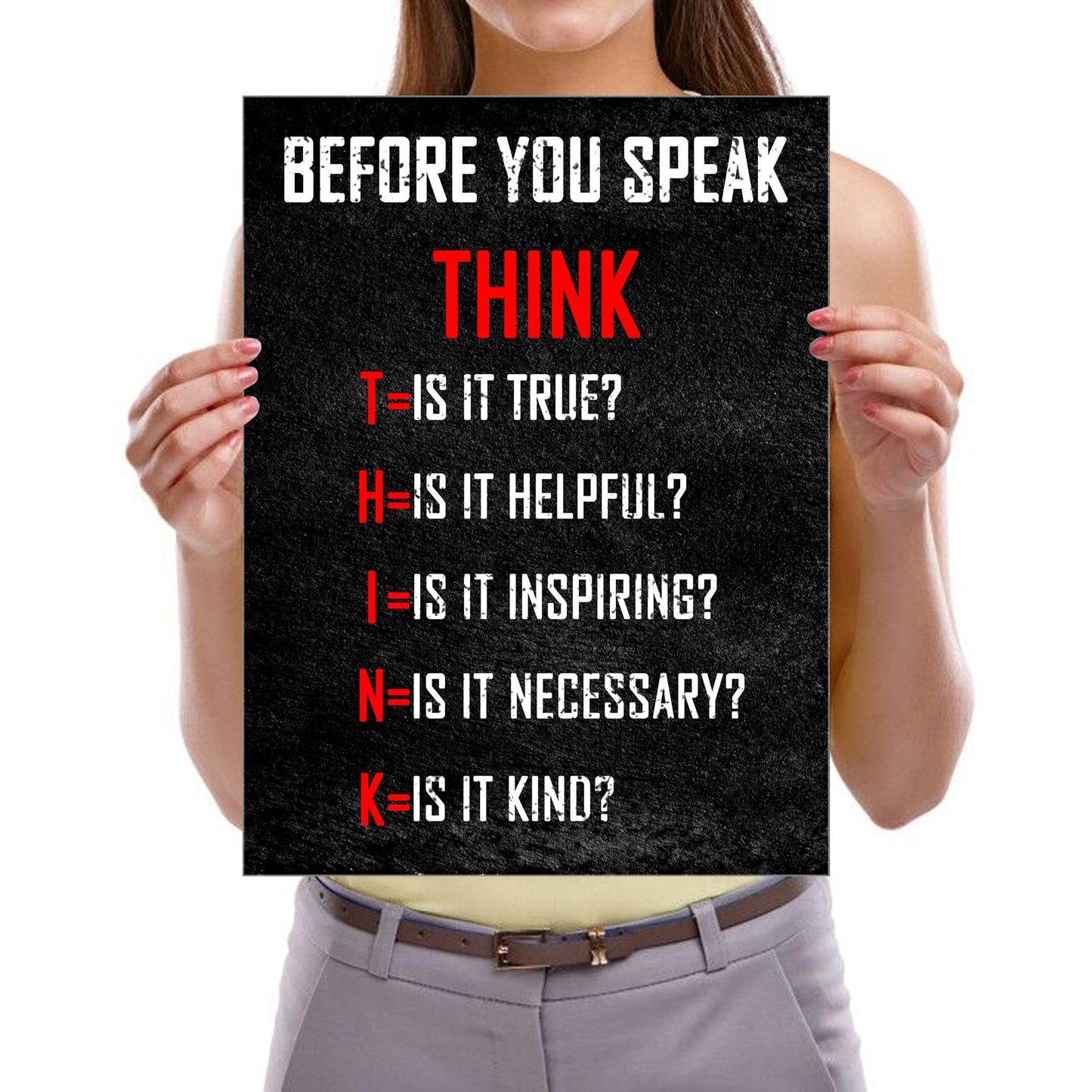 Pyradecor Motivational Think Before You Speak Classroom Positive Quotes Inspirational Poster Canvas Prints Wall Art for Office Living Room Home Decorations