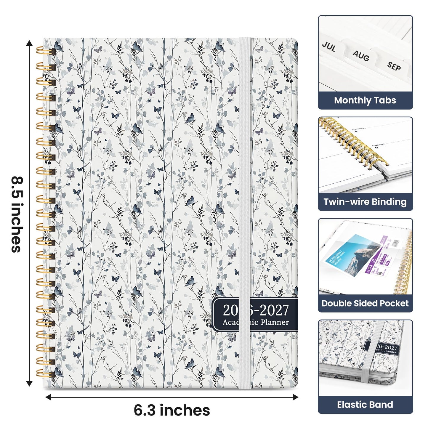 Planner 2026-2027, Academic Year Weekly and Monthly Calender Planner, from Jul 2026 - Jun 2027, Spiral Bound School Planning Book, Perfect for Teacher, Student, Women & Men, A5 (6.3" x 8.5"), Butterfly Grove