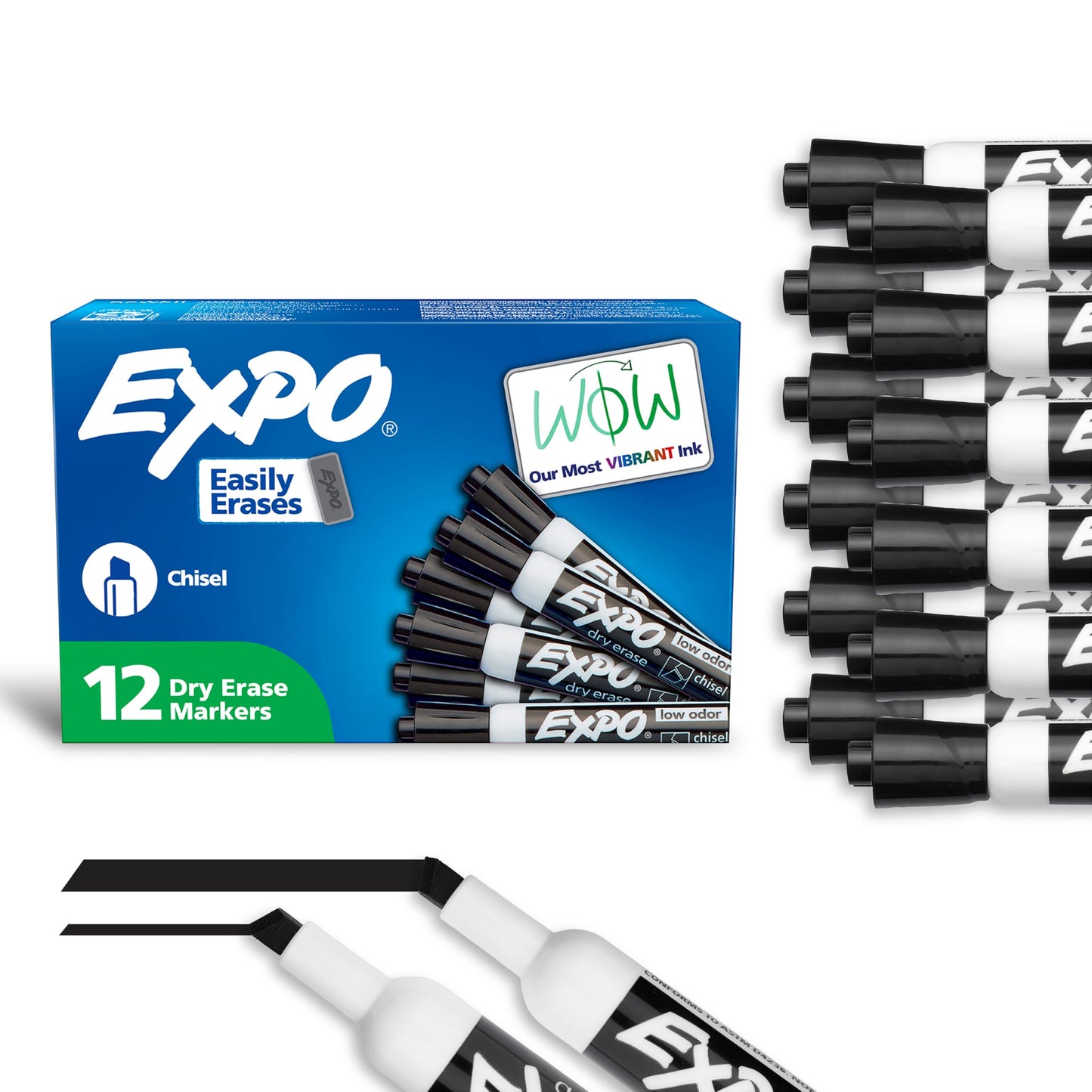 EXPO Dry Erase Markers, Low Odor Ink, Black, Chisel Tip, 12 Count - Whiteboard, Calendar, Organization, Essential Supplies for Office, School, Classroom, Teachers