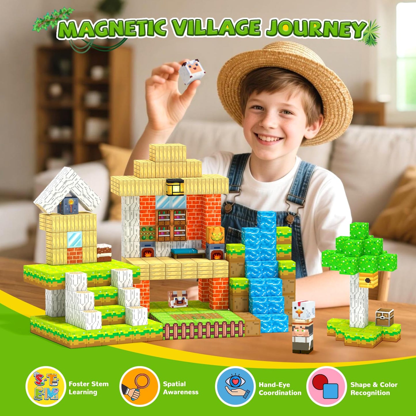 Hiwawind Magnetic Building Blocks Farm Animals, STEM Sensory Magnet Cubes, Montessori Educational Toys for 3 4 5 6 7 8 Year Old Boys & Girls, Birthday Gift