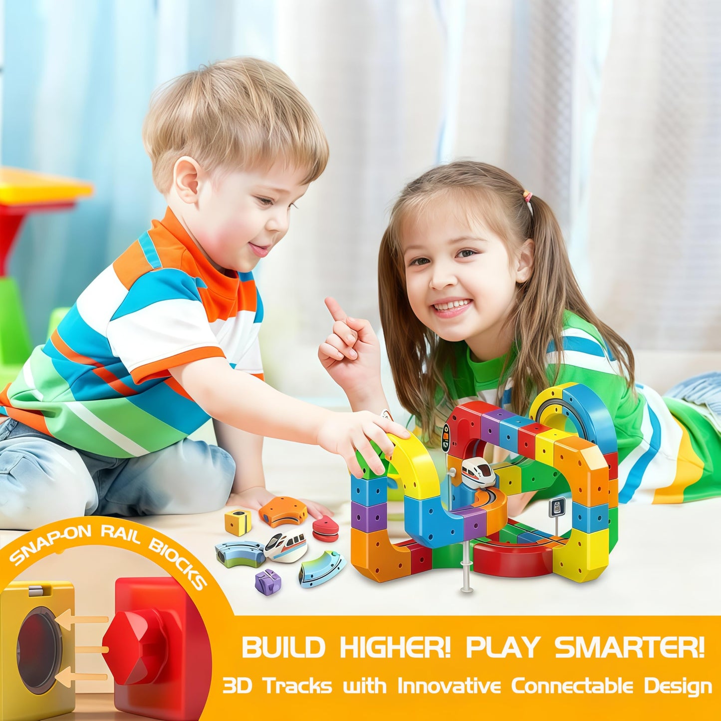 123PCS Infinity Racer MagneticTrain Set, STEM Train Set for Boys & Girls Ages 3-8, Children's