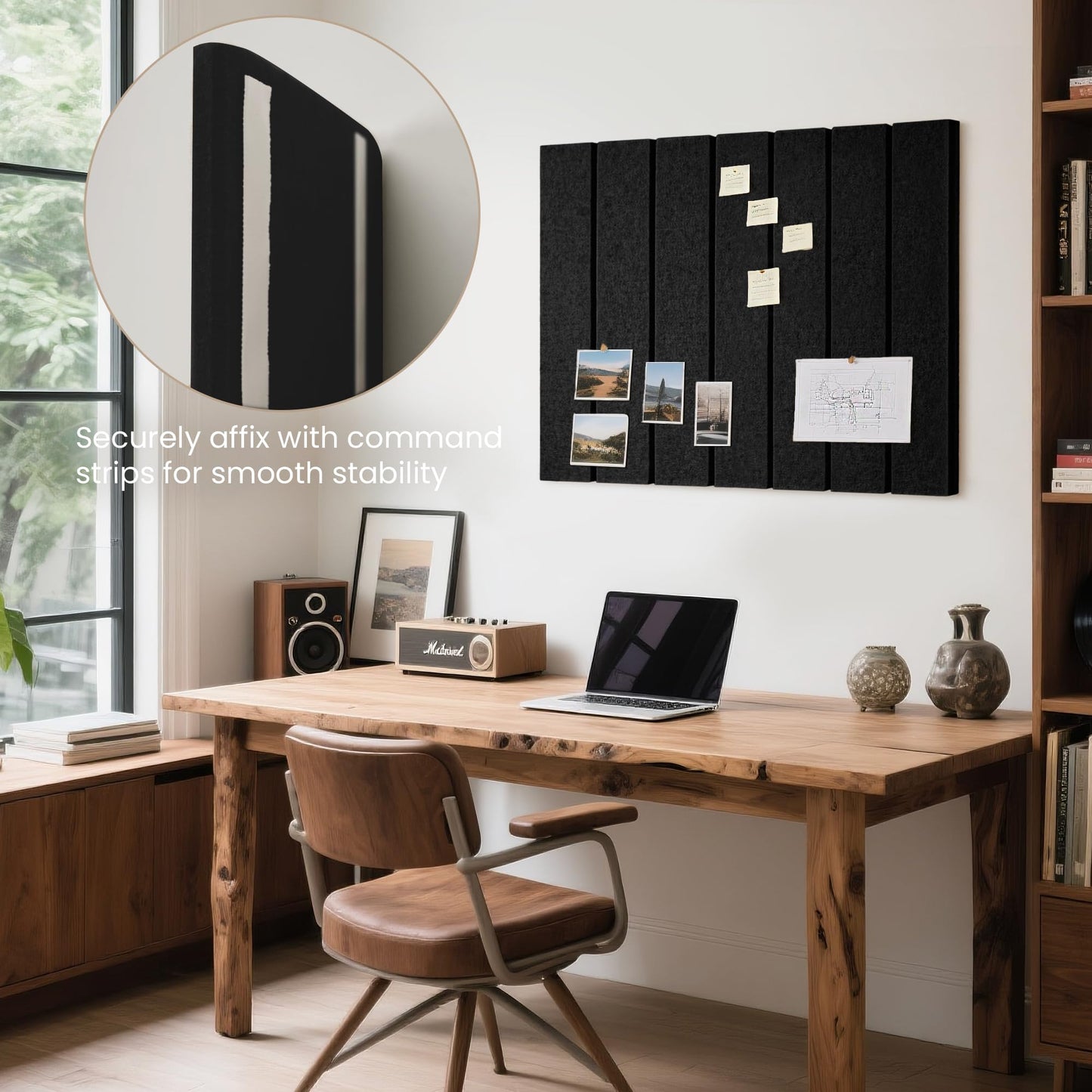 Lightomorrow Bulletin Board, 24 x 18 inches Felt Board Decorative Pin Board, 4' x 3' Cork Board Alternative for Wall, Foldable Photo Board with 20 Pushpins - Black Stripes