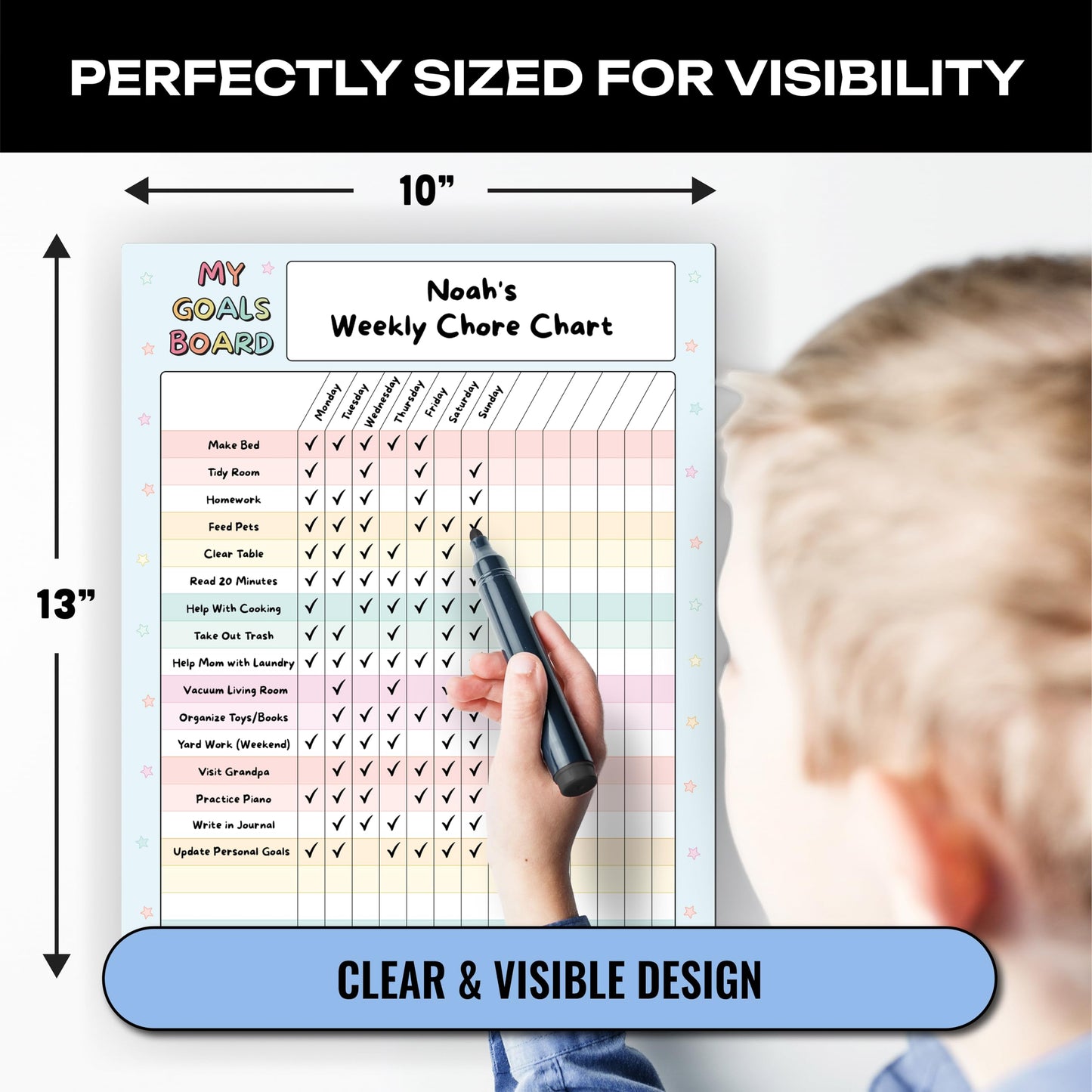 Magnetic Dry Erase Incentive Chart Board | Reward and Task Tracker for Kids and Adults | Behavior and Goal Organizer for Home, Classroom, and Teachers - 10" x 13" with Markers