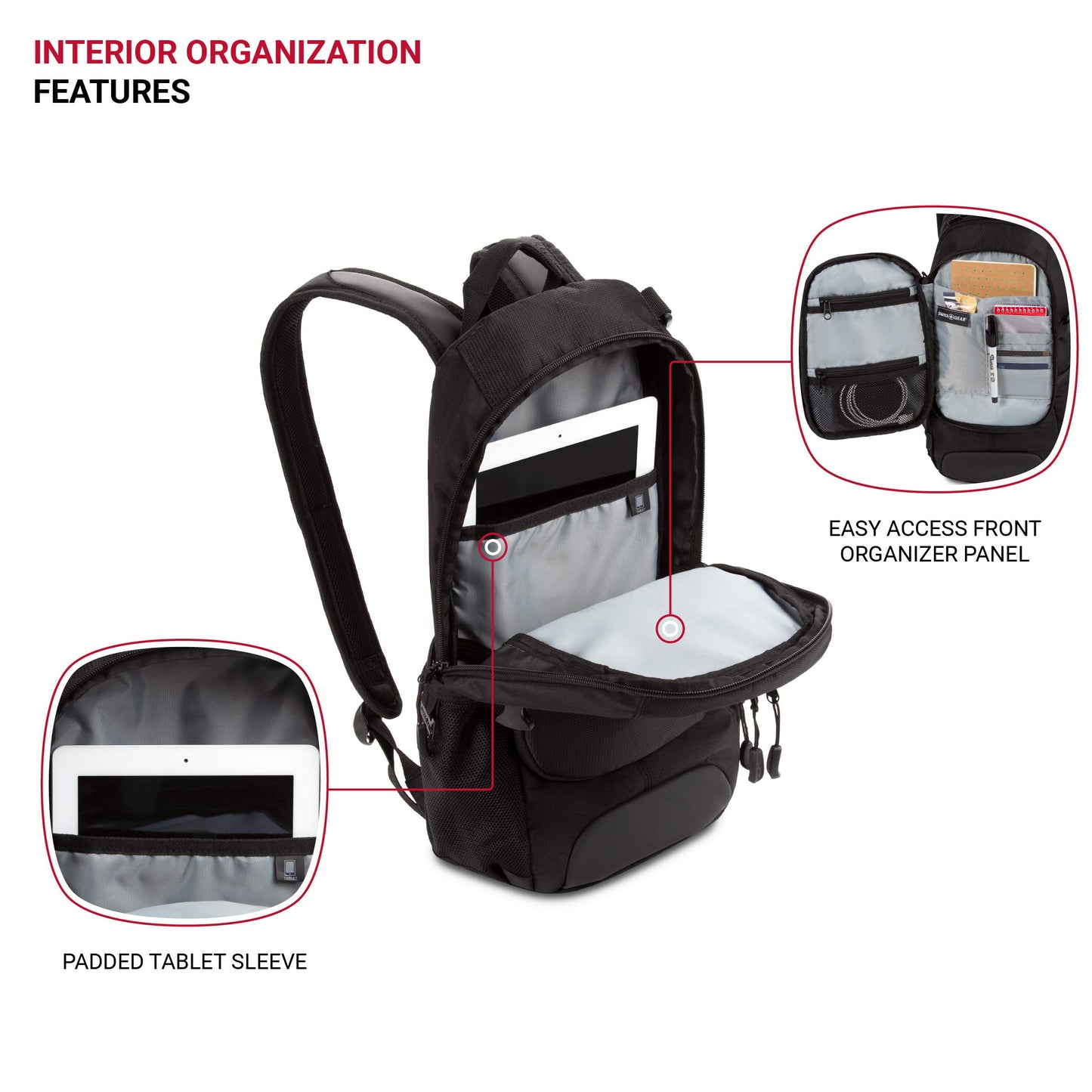SwissGear 3598 Backpack, Narrow Daypack, Ideal for Commuting and College