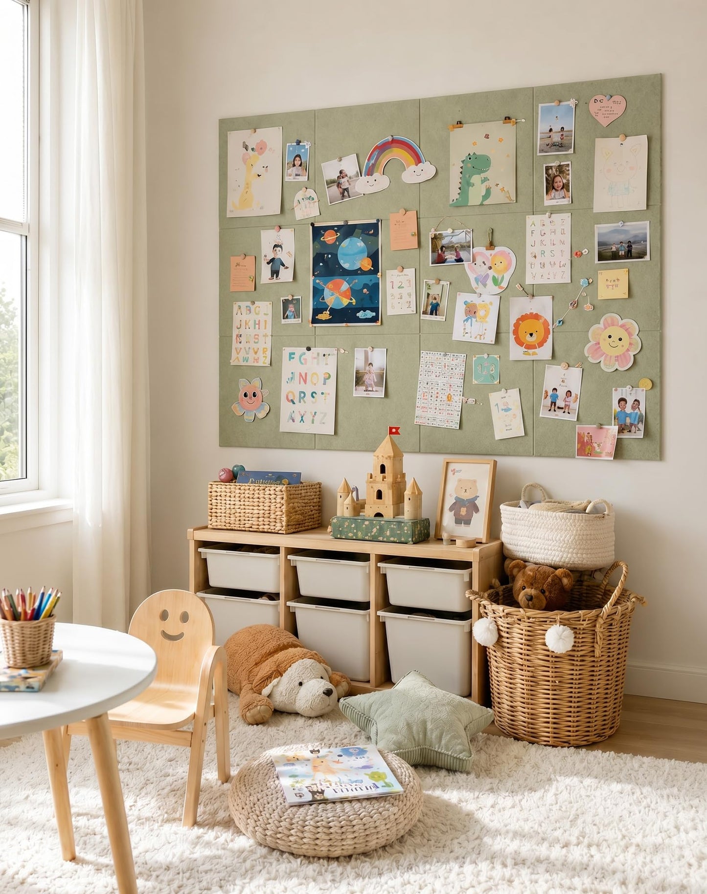 Aothia Felt Bulletin Board Tiles for Wall, 12 Pack Large 48" x 36", Felt Wall Tiles Cork Board Alternative, Adhesive Bulletin Board Tiles for Office, Classroom & Home, Sage Green