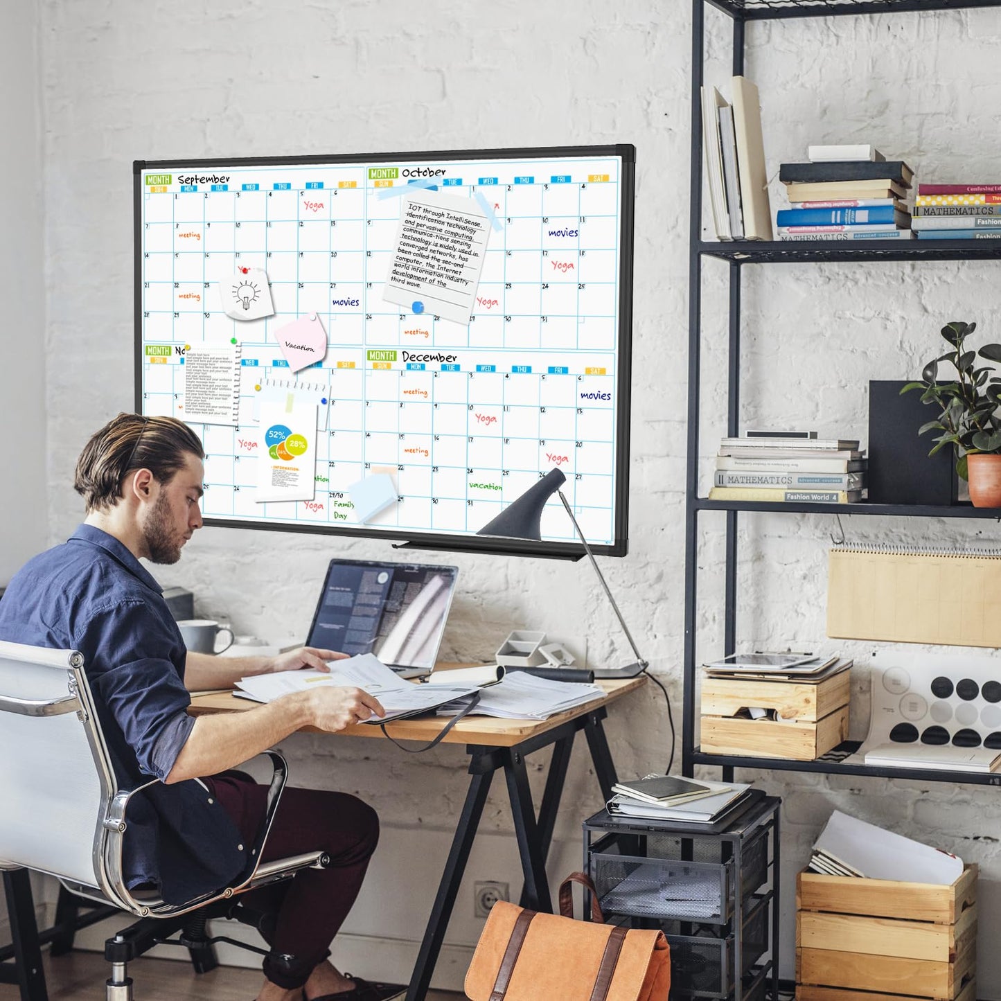 Lockways 36" x 24" Magnetic Dry Erase Calendar Whiteboard - 4-Month Framed Planner with Aluminum Frame,Wall Mountable Office/Home/School Organization Board for Messages, Presentations & Memos
