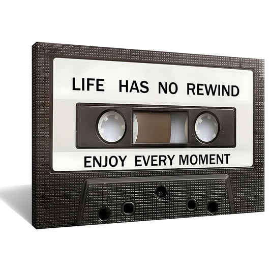 Life Has No Rewind Wall Art 12x18 Inch, Vintage Cassette Tape Motivational Quote Canvas Wall Decor, Enjoy Every Moment Poster Print for Bedroom Living Room Office Home Decor, Ready to Hang
