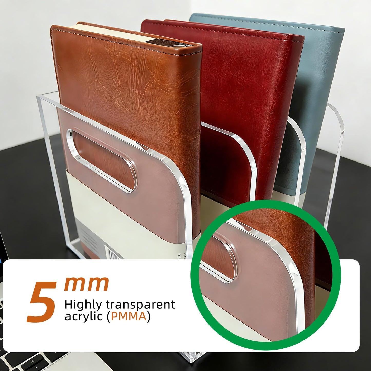 AIDIMOO Acrylic Magazine File Holder, 3 Vertical Compartments Desk Document Sorter Organizer, Clear Folder Rack Binder for Office/Documents/Classroom, for Home, Tablet, Magazines, Books & Accessories