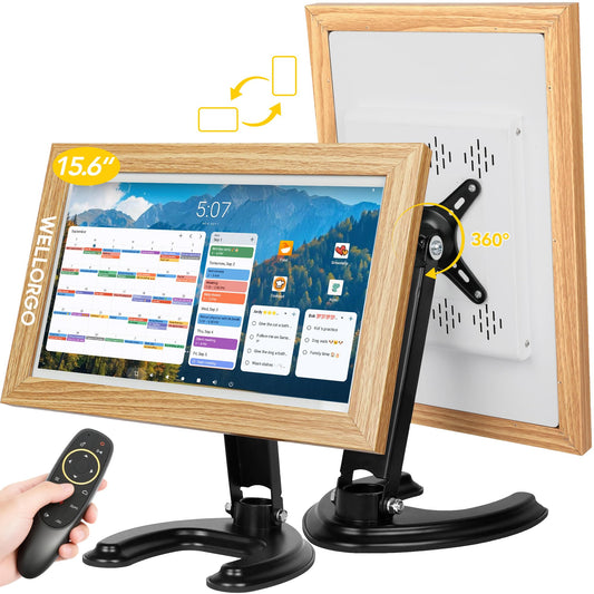 Wellorgo 15.6" Digital Calendar, Electronic Smart Calendar for Family Daily Planner/Chores Chart for Kids,Touch Screen with Remote, Streaming Apps Available, Picture Frame & 360° Rotatable Desk Stand