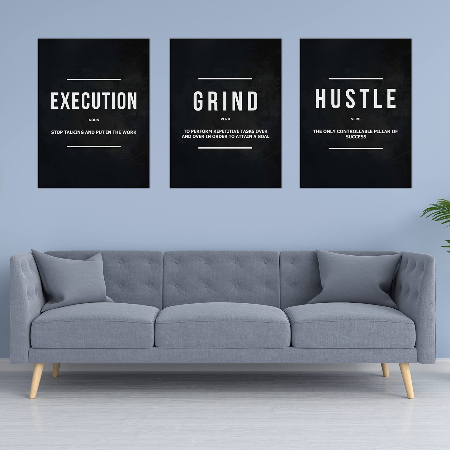 Success Canvas Painting Wall Art Quote Motivational Wall Art Execute Wall Decor 3 Pieces Black Poster Positive Inspirational Framed Artwork Prints Picture for Living Room Office 36''Wx 16''H