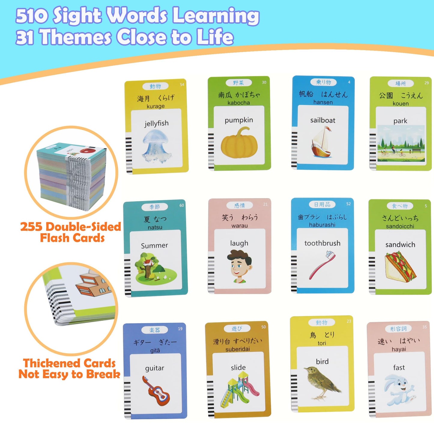 MAYAPHILOS 510 Sight Words Japanese and English Talking Flash Cards, Learn Japanese for Kids, Bilingual Toys for Toddlers Japanese Learning Toys Sensory Preschool Educational Birthday Gifts