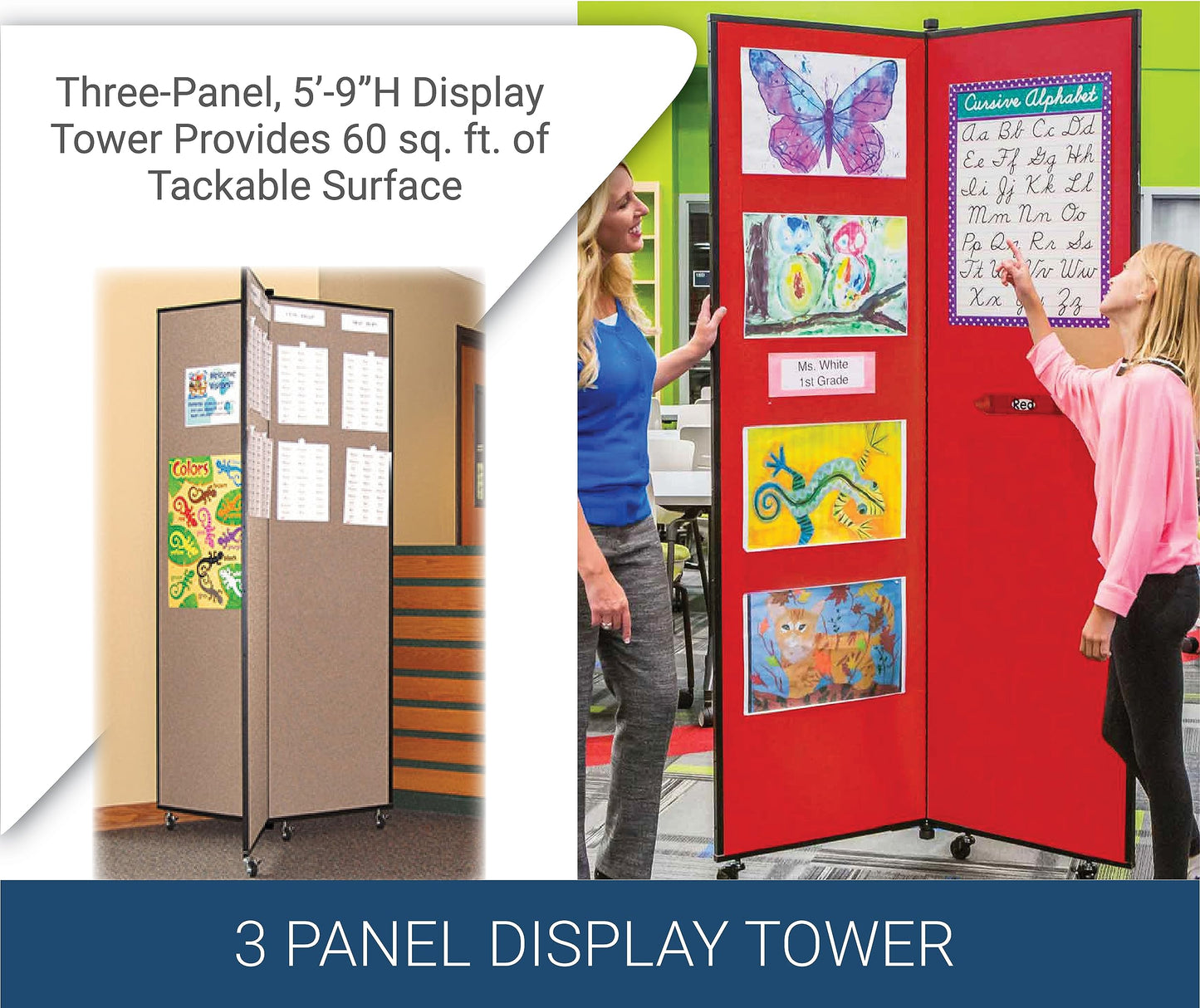 Screenflex Display Tower 5' 9" H x 3' 1" W - Excel Grey Smoke