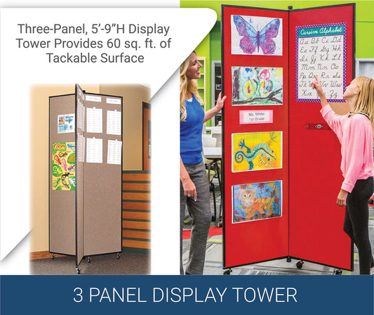 Screenflex Display Towers, Portable Display Boards for Art Shows, Classrooms, Offices, and More. 5'-9" H x 3'-1" W - Navy Fabric