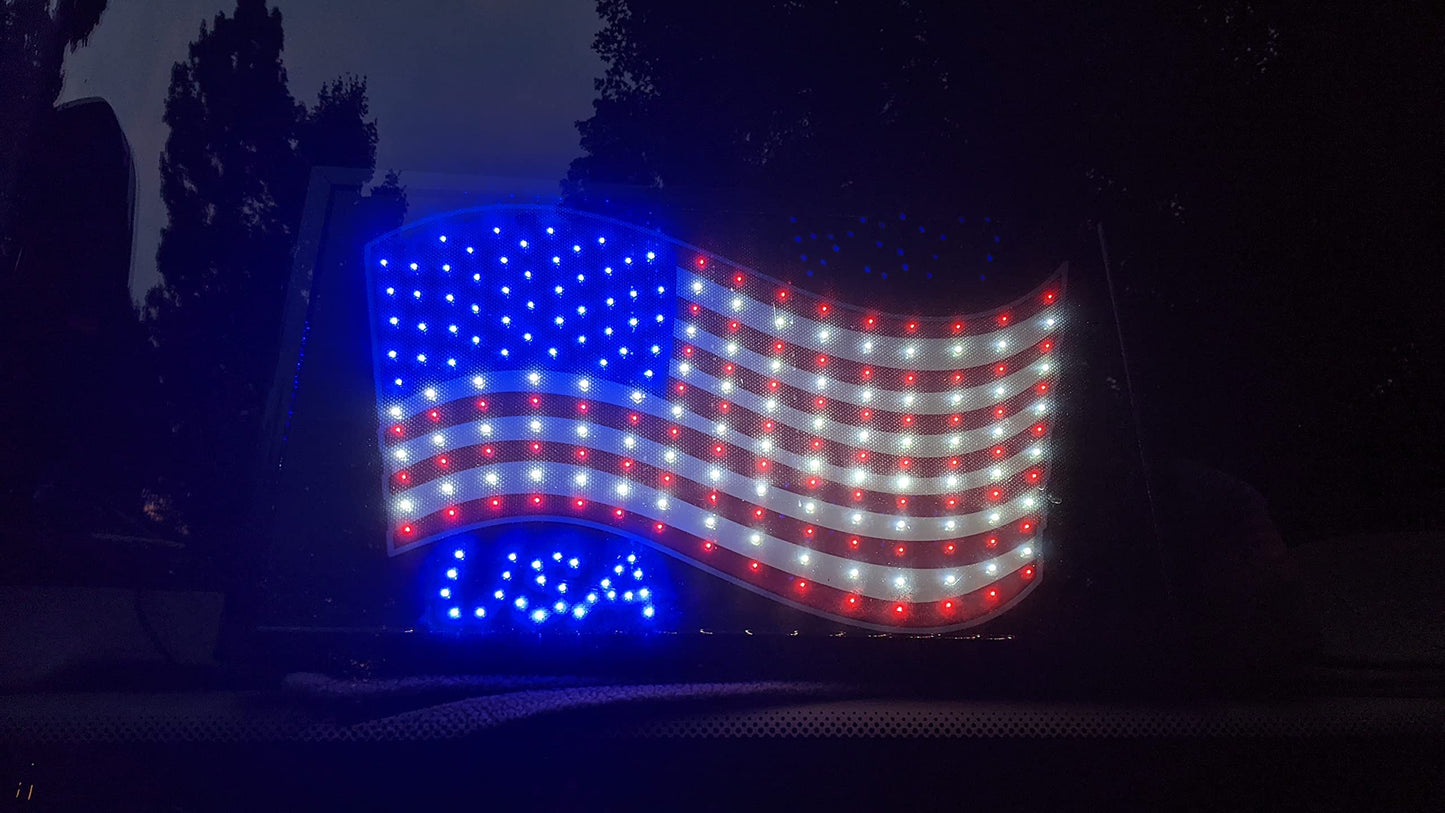EEZ RV Products LED American Flag Sign, 21.5in x13in , Nylon, 4th of July Decoration, Flashing Light, RV Window Decor